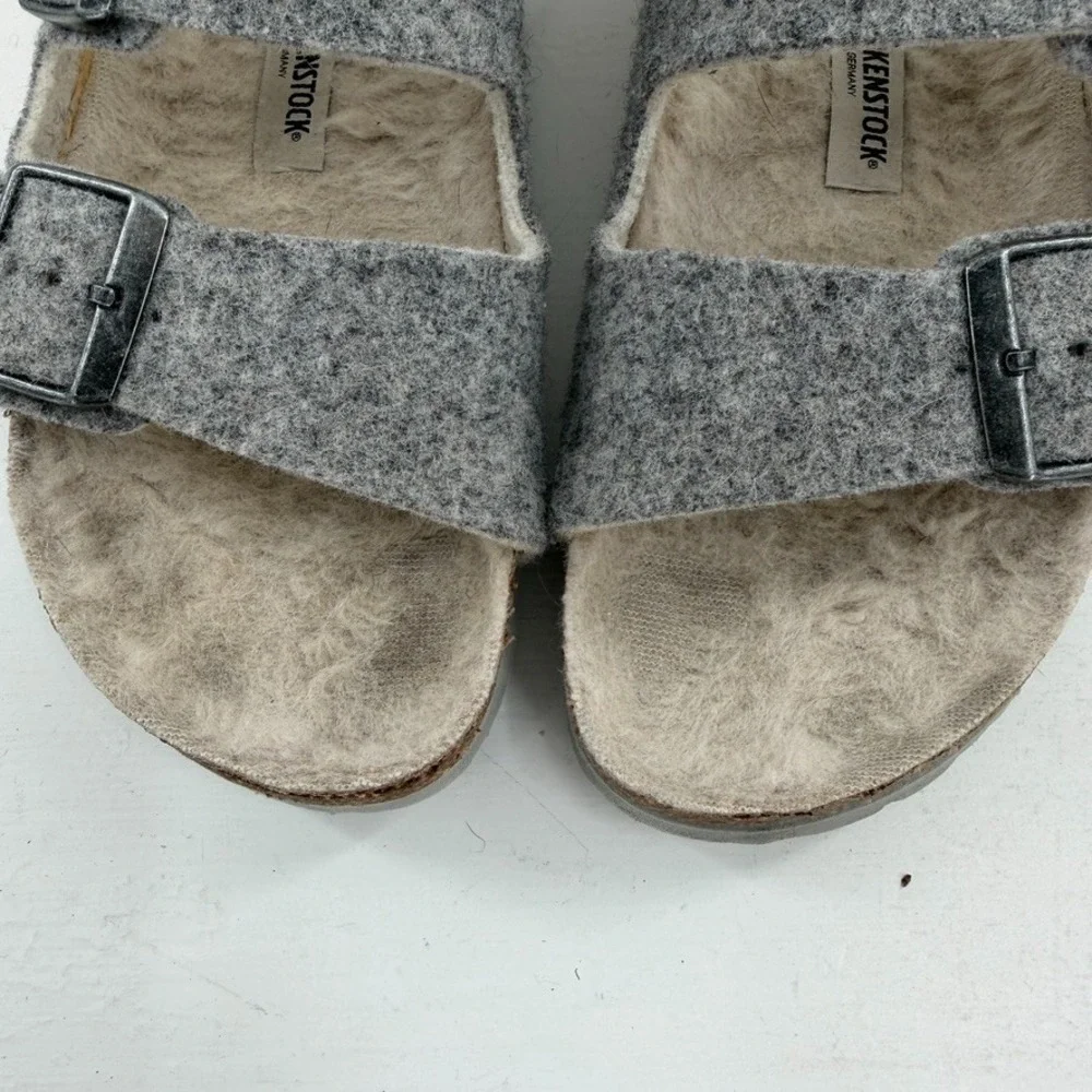 Birkenstock Arizona Sandals‎ Womens 6 Gray Wool Shearling Lined Made In Germany